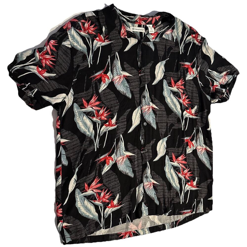 Cubavera Hawaiian Floral Print Shirt Mens Xl Lightweight Button Up Short Sleeve